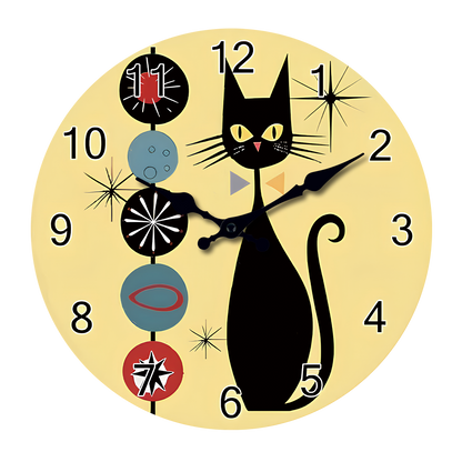 Cat Fur Ball MDF Wall Clock Round Silent Wall Clock Non Ticking Battery Operated for Study Room
