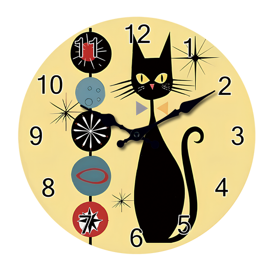 Cat Fur Ball MDF Wall Clock Round Silent Wall Clock Non Ticking Battery Operated for Study Room