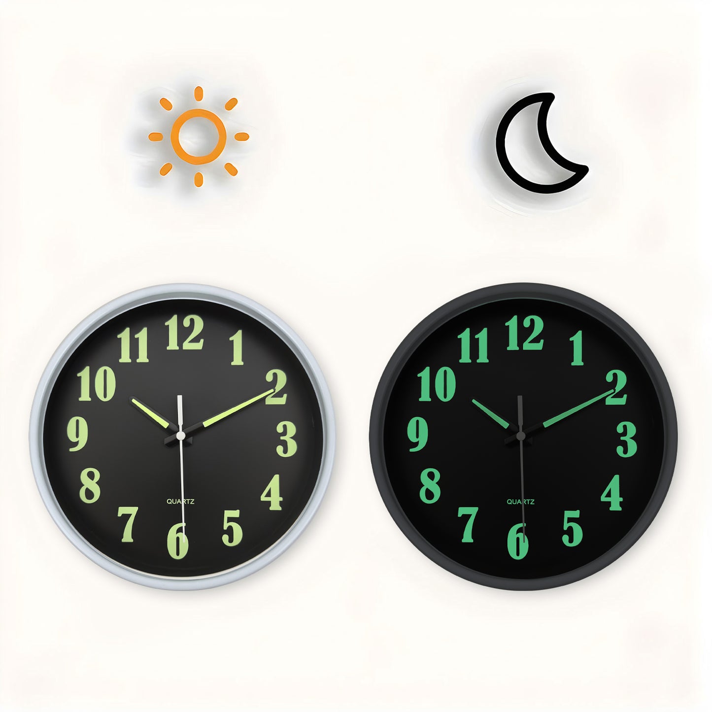 Constantplanet Modern Wall Clock Glow in The Dark 10 Inch Silent Non-Ticking Battery Operated - Analog Small Classic for Office, Living Room