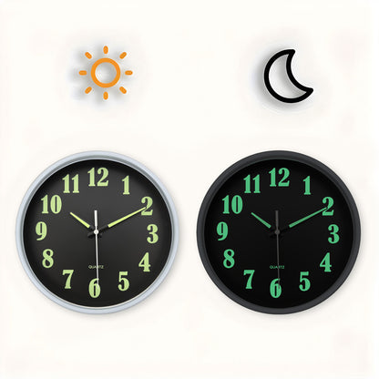 Constantplanet Modern Wall Clock Glow in The Dark 10 Inch Silent Non-Ticking Battery Operated - Analog Small Classic for Office, Living Room