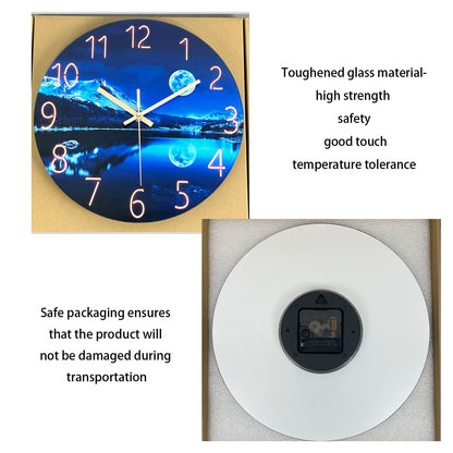Wall Clock Glass Starry Sky Silent Blue Modern Creative Design Original Non-Ticking Decorative for Living Room Bedroom Office Kitchen
