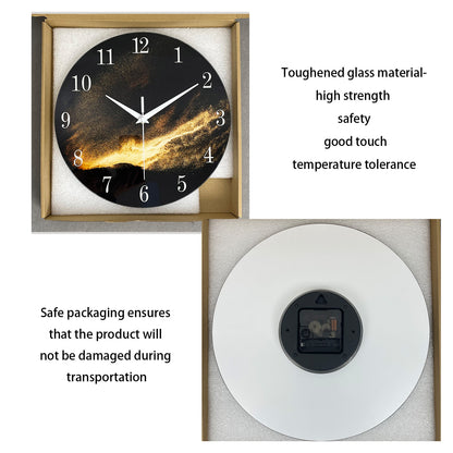 Black And Gold Living Room Wall Clock Tempered Glass Wall  Clock Silent Wall Clock Non Ticking Battery Operated