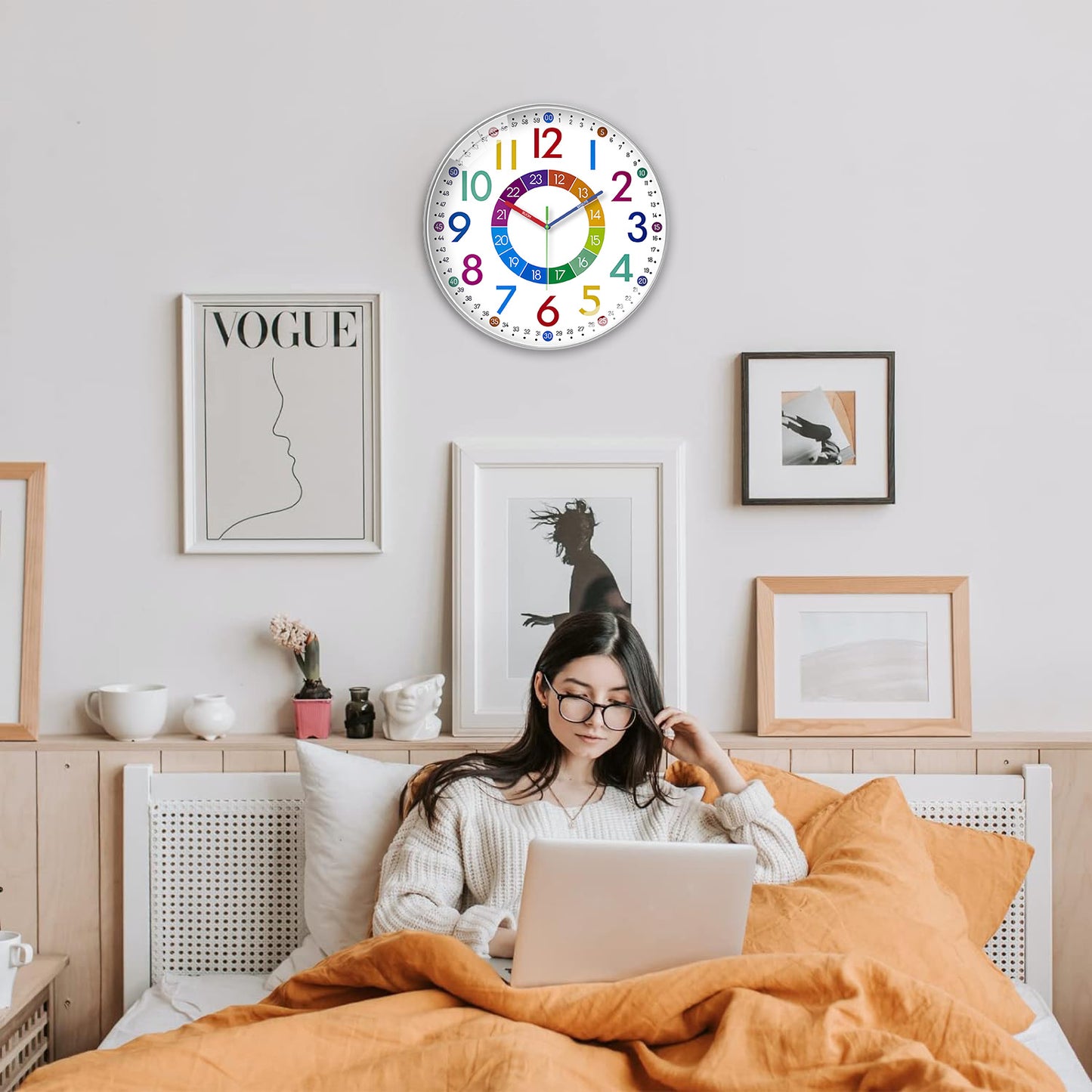 Kids Wall Clocks Battery Operated Silent Non Ticking Colorful Modern Time Teaching Wall Clock for Nursery Kids Room Classroom Decor