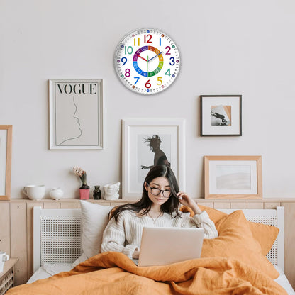 Kids Wall Clocks Battery Operated Silent Non Ticking Colorful Modern Time Teaching Wall Clock for Nursery Kids Room Classroom Decor